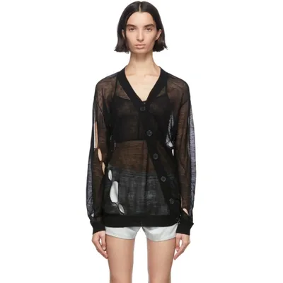 Ann Demeulemeester Black Wool Asymmetric Cardigan In 099 Black