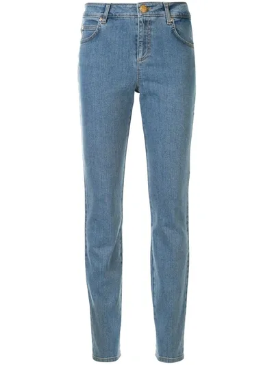 Escada Flower-patch Slim-fit Jeans In Blue