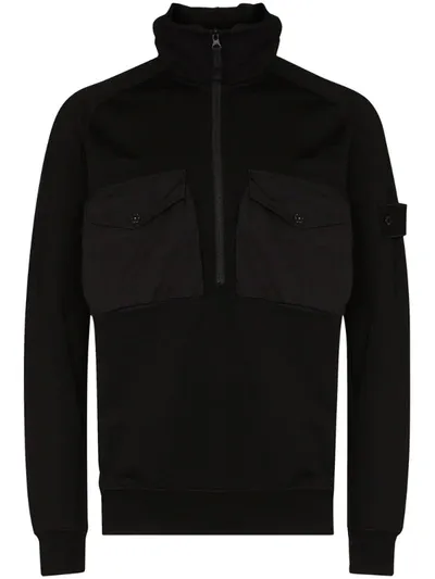 Stone Island Ghost Half-zip Hoodie In Black