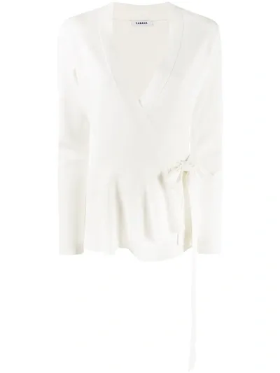 P.a.r.o.s.h Ruffle Trimmed Wrap Cardigan In White