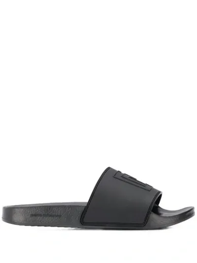 Rabanne Textured Logo Slides In Black