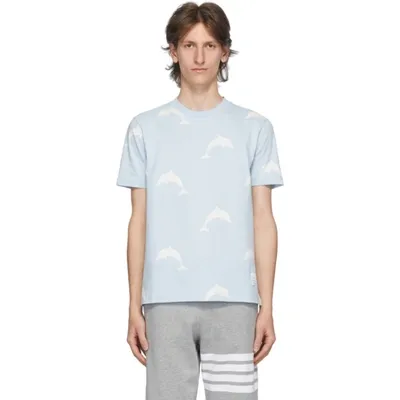 Thom Browne Allover Dolphin Icon Print Tee In Blue