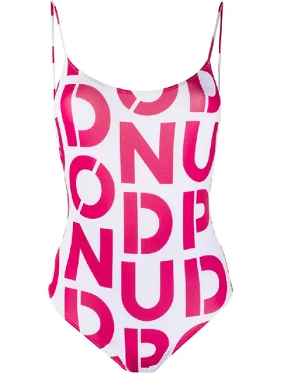 Dondup Logo Print Swimsuit In White