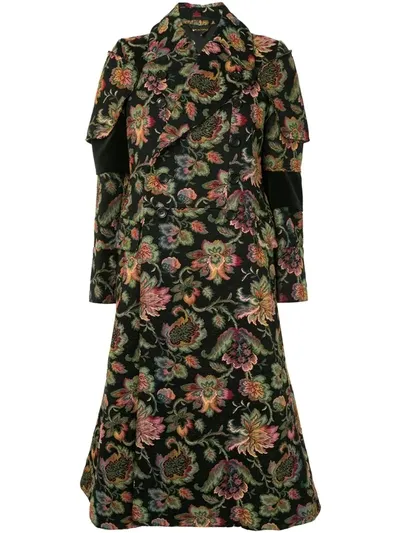 Pre-owned Comme Des Garçons Floral Jacquard Coat In Black