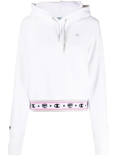 Chiara Ferragni X Champion Ribbed-hem Hoodie In White