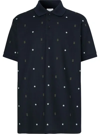 Burberry Star And Monogram Motif Cotton Piqué Polo Shirt In Blue