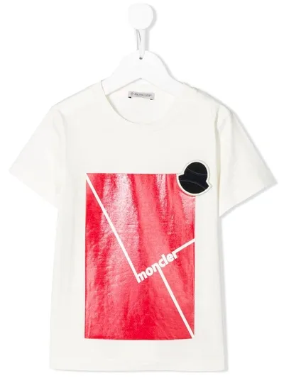 Moncler Kids' Logo Print Crew Neck T-shirt In White