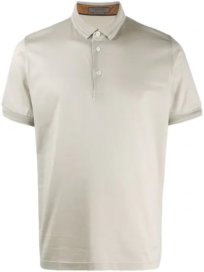 Corneliani Embroidered Collar Polo In Neutrals