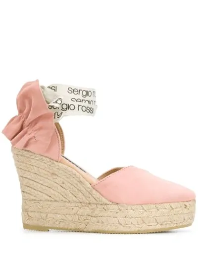 Sergio Rossi Ruffle Detailing Wedge Espadrilles In Pink