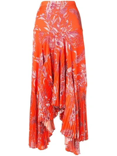 Alexis Tarou Floral Asymmetric Pleated Skirt In Orange