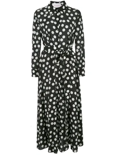 Carolina Herrera Polka-dot High-neck Cotton-blend Dress In Black