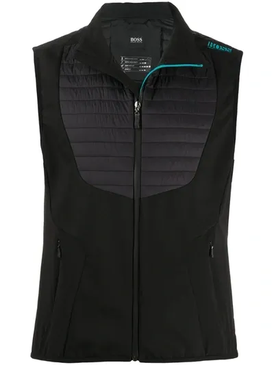 Hugo Boss Quilted Panel Gilet Jacket In Black