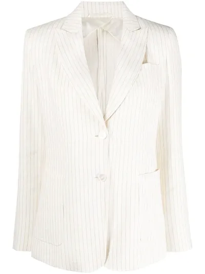 Max Mara Pinstripe Single-breasted Blazer In Beige,white