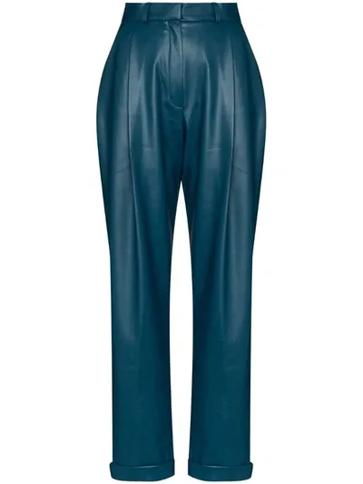 Anouki High Waist Vegan Leather Trousers In Blue