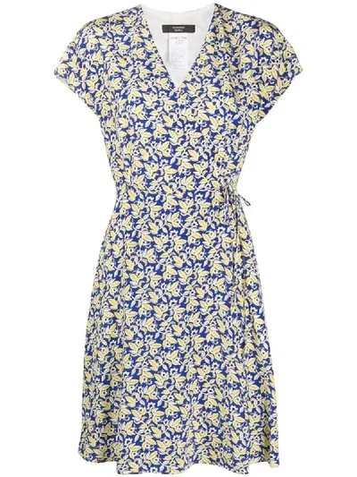 Weekend Max Mara Ondine Printed Silk Wrap Dress In Blue