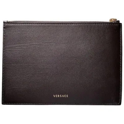 Pre-owned Versace Leather Clutch Bag In Black