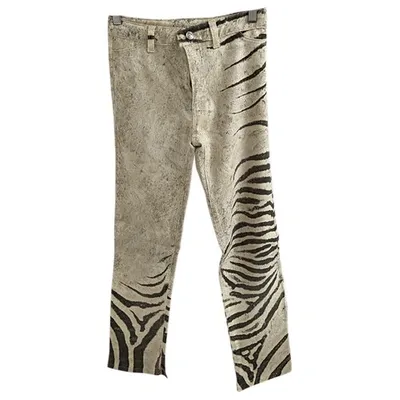 Pre-owned Roberto Cavalli Large Pants In Ecru