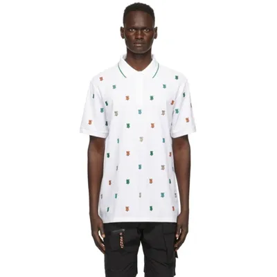 Burberry Star And Monogram Embroidered Polo Shirt In White