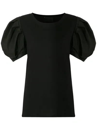 Andrea Bogosian Rib Puff Sleeve Blouse In Black