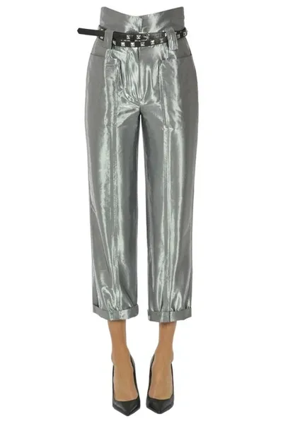 Les Coyotes De Paris Metallic Effect Cropped Trousers In Silver