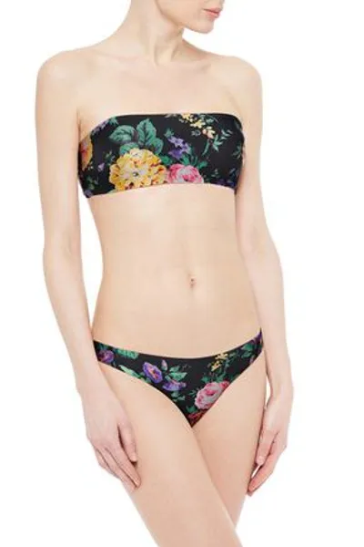 Zimmermann Floral-print Bandeau Bikini In Black