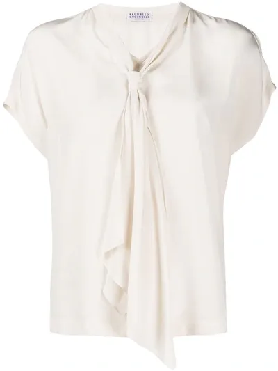 Brunello Cucinelli Scarf-detail Silk Blouse In Neutrals