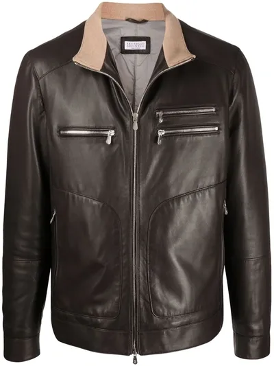 Brunello Cucinelli Padded Leather Jacket In Brown