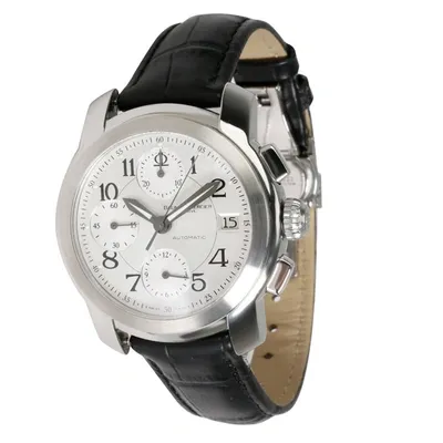 Pre-owned Baume & Mercier Silver Stainless Steel And Alligator Capeland Mv045216 Men's Wristwatch 38mm