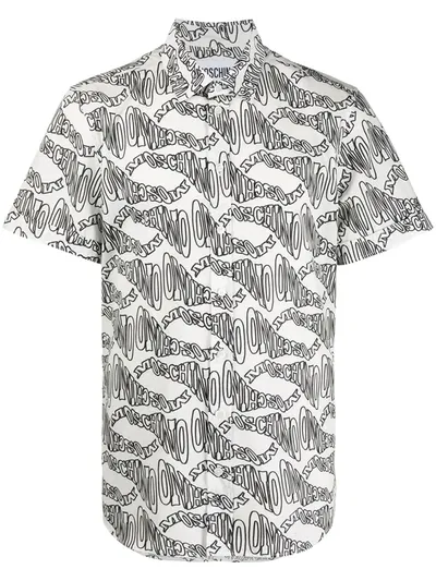 Moschino Warped Logo Pattern Shirt In Black