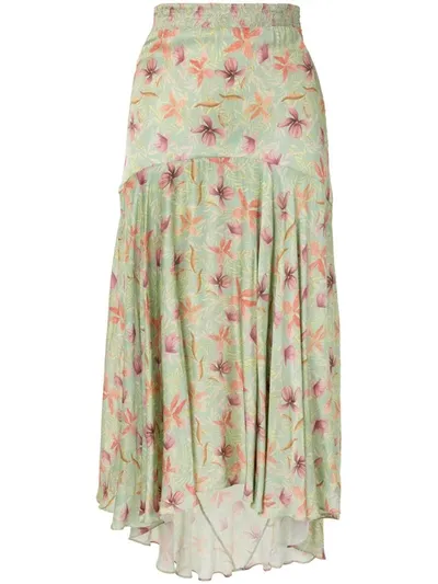 Alexis Bazli Floral Asymmetric Skirt In Green