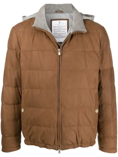 Brunello Cucinelli Quilted Leather Jacket In Brown