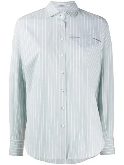 Brunello Cucinelli Women's Striped Regular-fit Monili Shirt In Peppermint