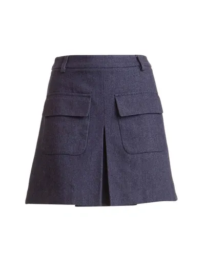 Edward Achour Paris Patch Pocket Denim Skirt In Dark Blue