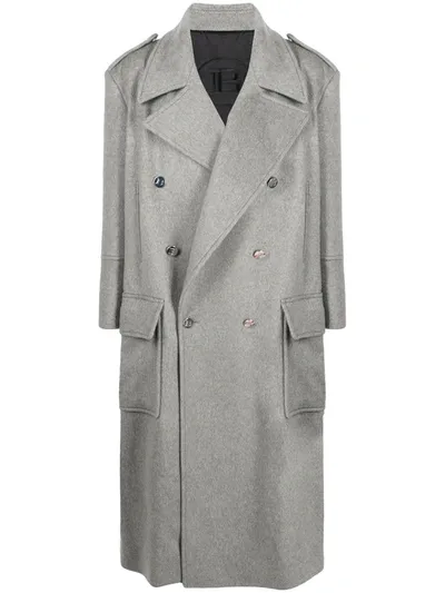 Balmain Double-breasted Oversized Coat In Grey