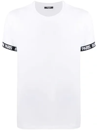 Balmain Men's Crewneck T-shirt W/ Logo Print In White