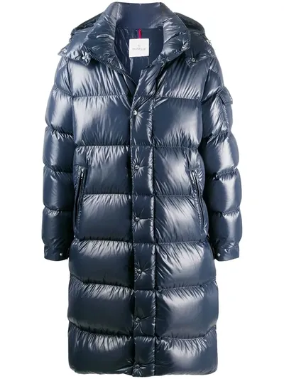 Moncler Hooded Padded Coat In Blue