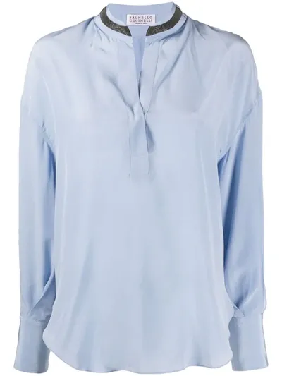 Brunello Cucinelli Stand Up Collar Blouse In Blue