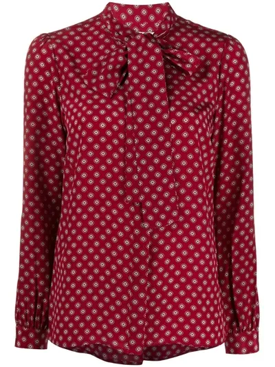 Michael Michael Kors Tile-print Tie-neck Blouse In Red