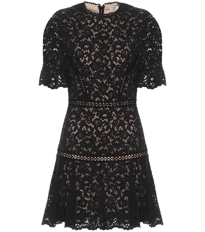 Jonathan Simkhai Lace Puff-sleeve Flounce Mini Dress In Black