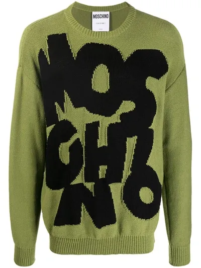 Moschino Logo Intarsia Knitted Jumper In Green