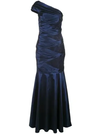 Tadashi Shoji Carina One Shoulder Taffeta Gown In Blue