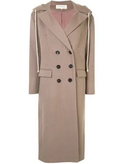 Ruban Hooded Double Breasted Coat In Grey