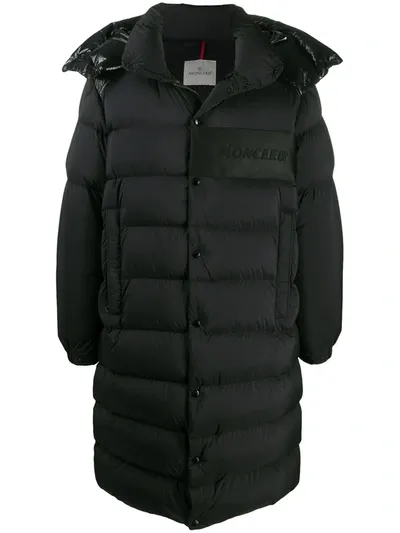 Moncler Detachable-hood Long Padded Coat In Black