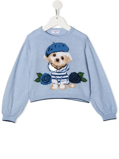 Monnalisa Kids' Dog-detail Jumper In Blue