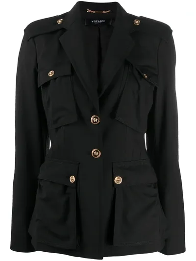 Versace Medusa Embellished Buttons Jacket In Black