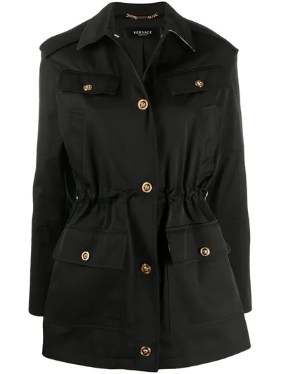 Versace Barocco Drawstring Waist Jacket In Black