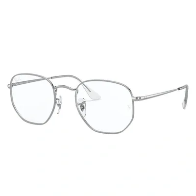 Ray Ban Hexagonal Optics Eyeglasses Silver Frame Clear Lenses 48-21