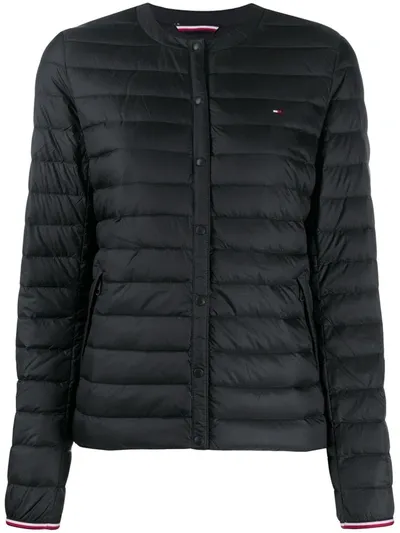 Tommy Hilfiger Embroidered Logo Puffer Jacket In Black