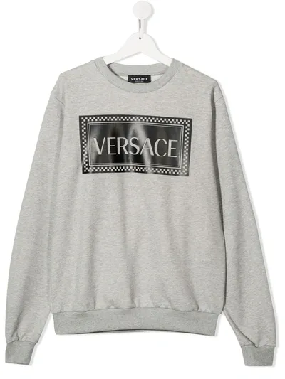 Young Versace Teen Logo Print T-shirt In Grey