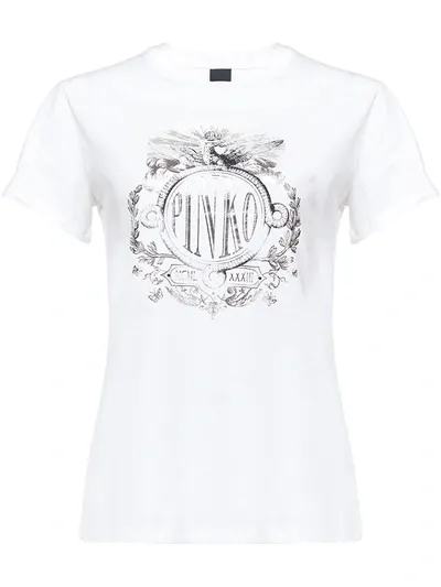 Pinko Metallic Logo Print T-shirt In White